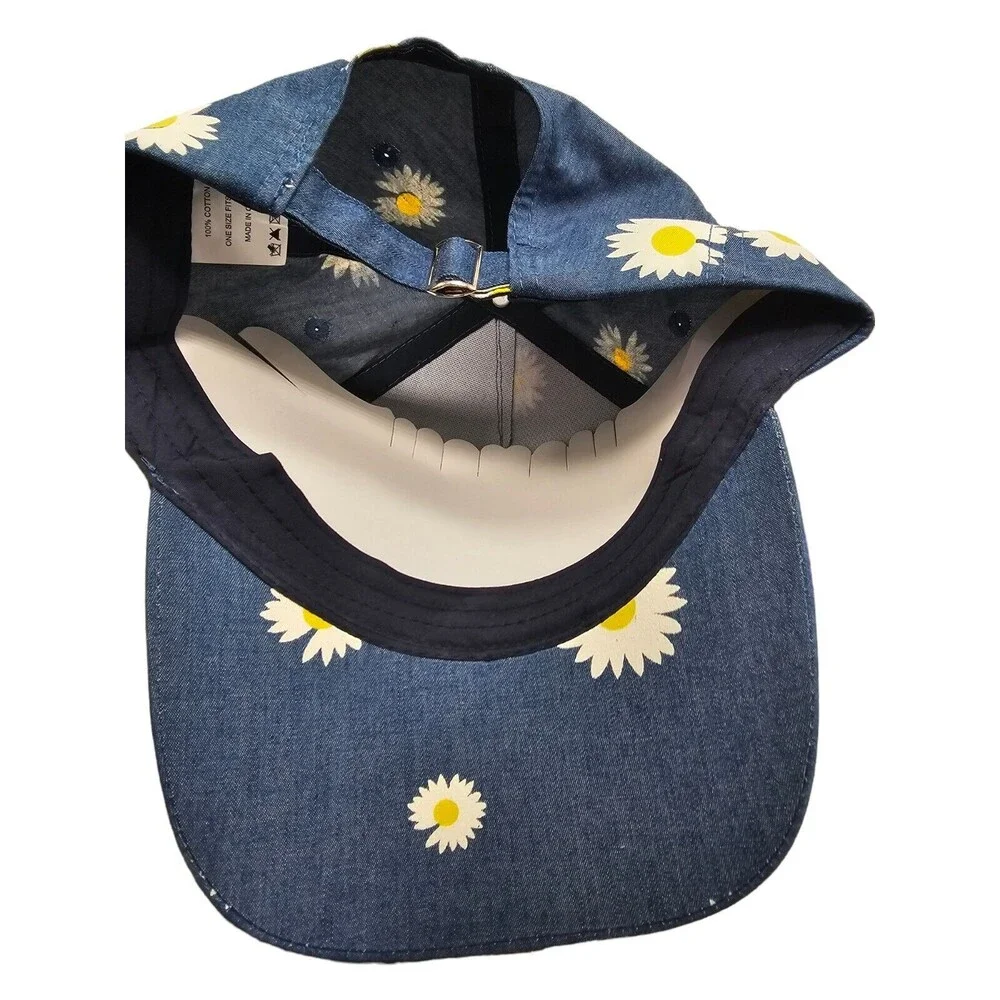 Denim Like Daisy Flower Baseball Cap Hat Blue  Yellow White‎ Adjustable